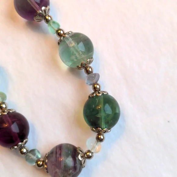 Fluorite Necklace. New, Handcrafted. Multi color genuine gemstone , silver, Box - Picture 4 of 8
